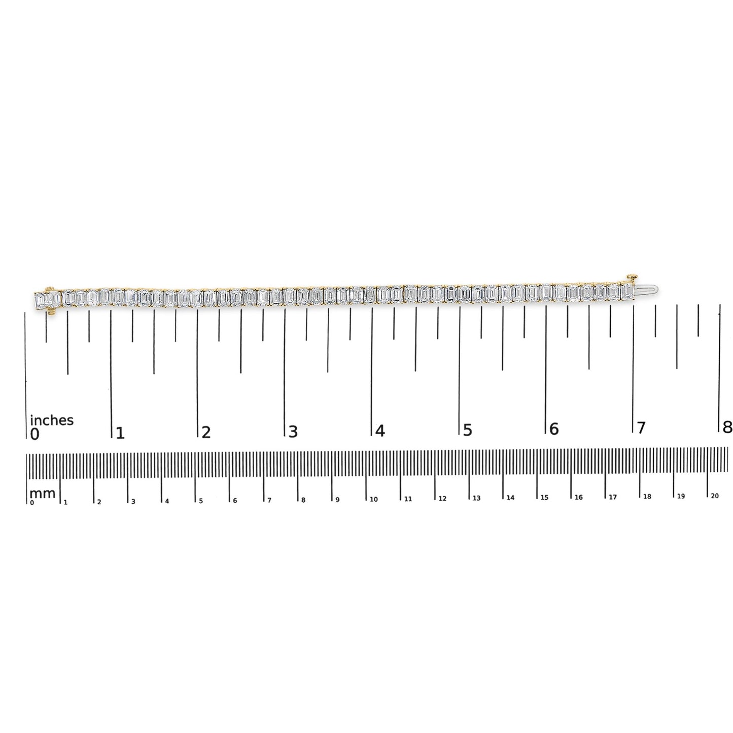 IGI Certified 14K Yellow Gold 18 1/2 Cttw Emerald Cut Lab Grown Diamond Tennis Bracelet