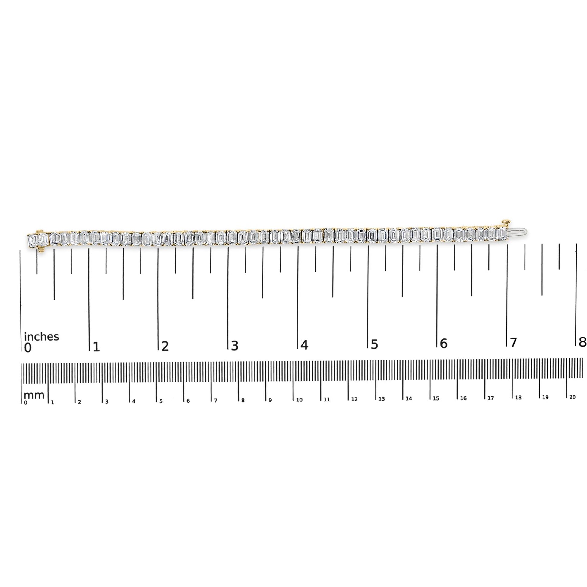 IGI Certified 14K Yellow Gold 18 1/2 Cttw Emerald Cut Lab Grown Diamond Tennis Bracelet
