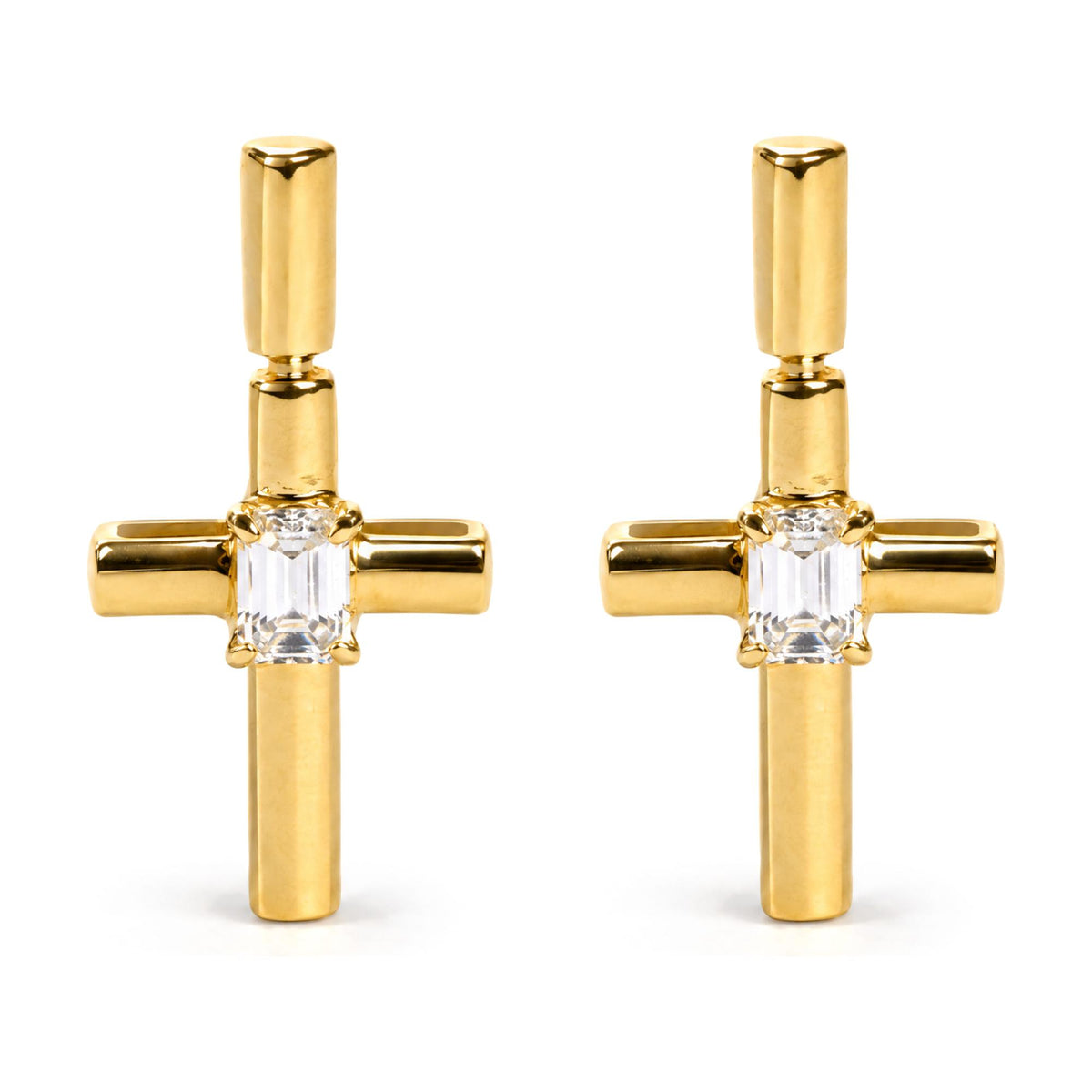 IGI Certified 14K Yellow Gold 1/2 Cttw Lab Grown Emerald Cut Diamond Cross Drop Earrings