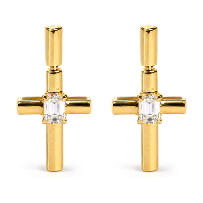 IGI Certified 14K Yellow Gold 1/2 Cttw Lab Grown Emerald Cut Diamond Cross Drop Earrings