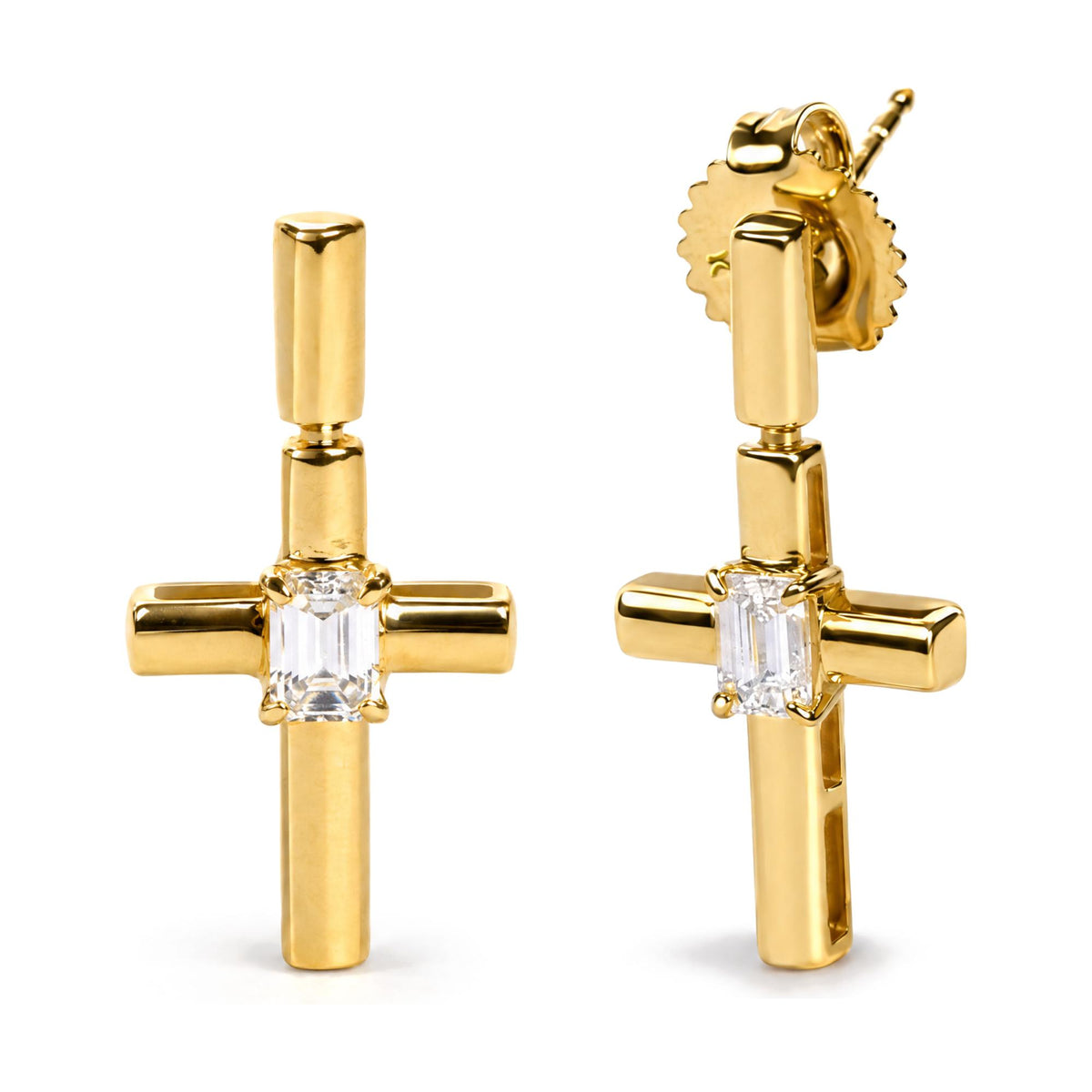 IGI Certified 14K Yellow Gold 1/2 Cttw Lab Grown Emerald Cut Diamond Cross Drop Earrings