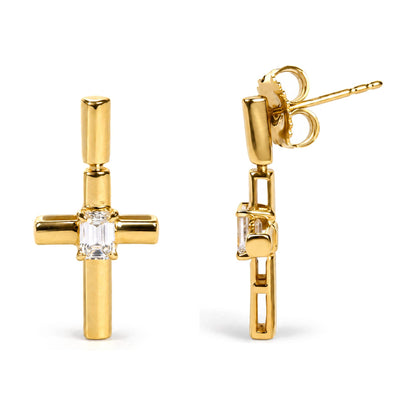IGI Certified 14K Yellow Gold 1/2 Cttw Lab Grown Emerald Cut Diamond Cross Drop Earrings