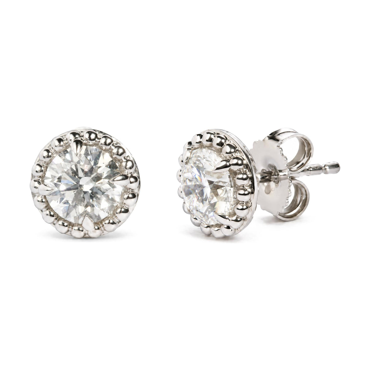IGI Certified 14K White Gold 2.00 Cttw Lab Grown Diamond Beaded Halo Stud Earring