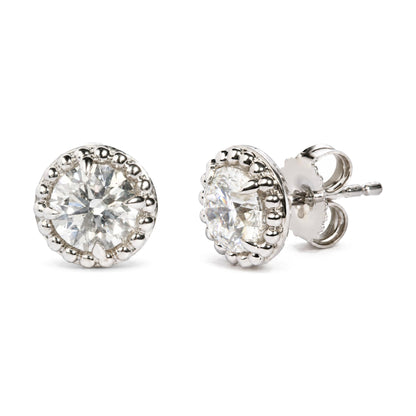 IGI Certified 14K White Gold 2.00 Cttw Lab Grown Diamond Beaded Halo Stud Earring