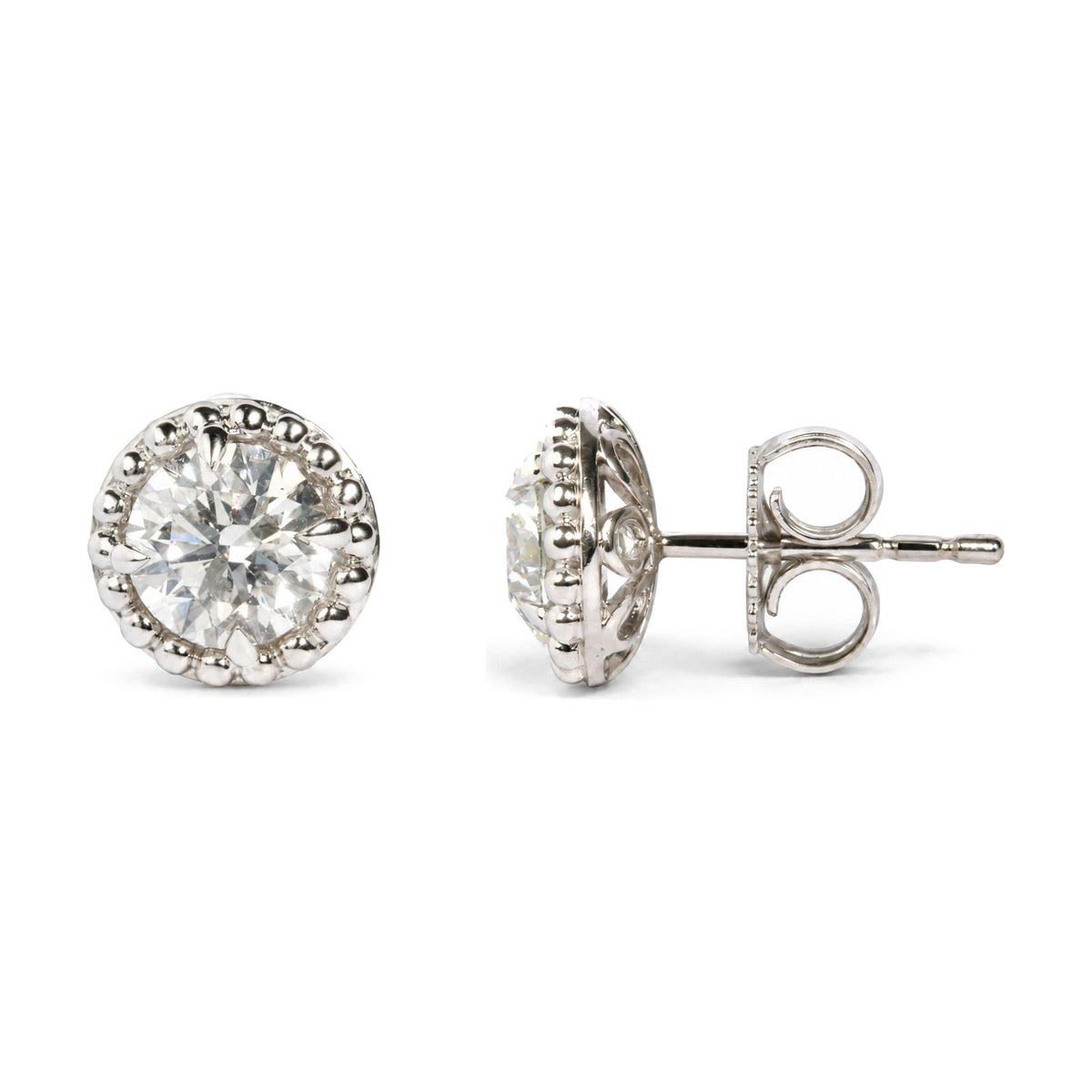 IGI Certified 14K White Gold 2.00 Cttw Lab Grown Diamond Beaded Halo Stud Earring