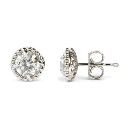 IGI Certified 14K White Gold 2.00 Cttw Lab Grown Diamond Beaded Halo Stud Earring