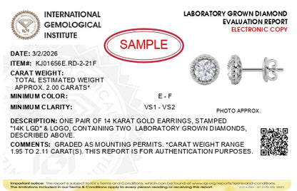 IGI Certified 14K White Gold 2.00 Cttw Lab Grown Diamond Beaded Halo Stud Earring
