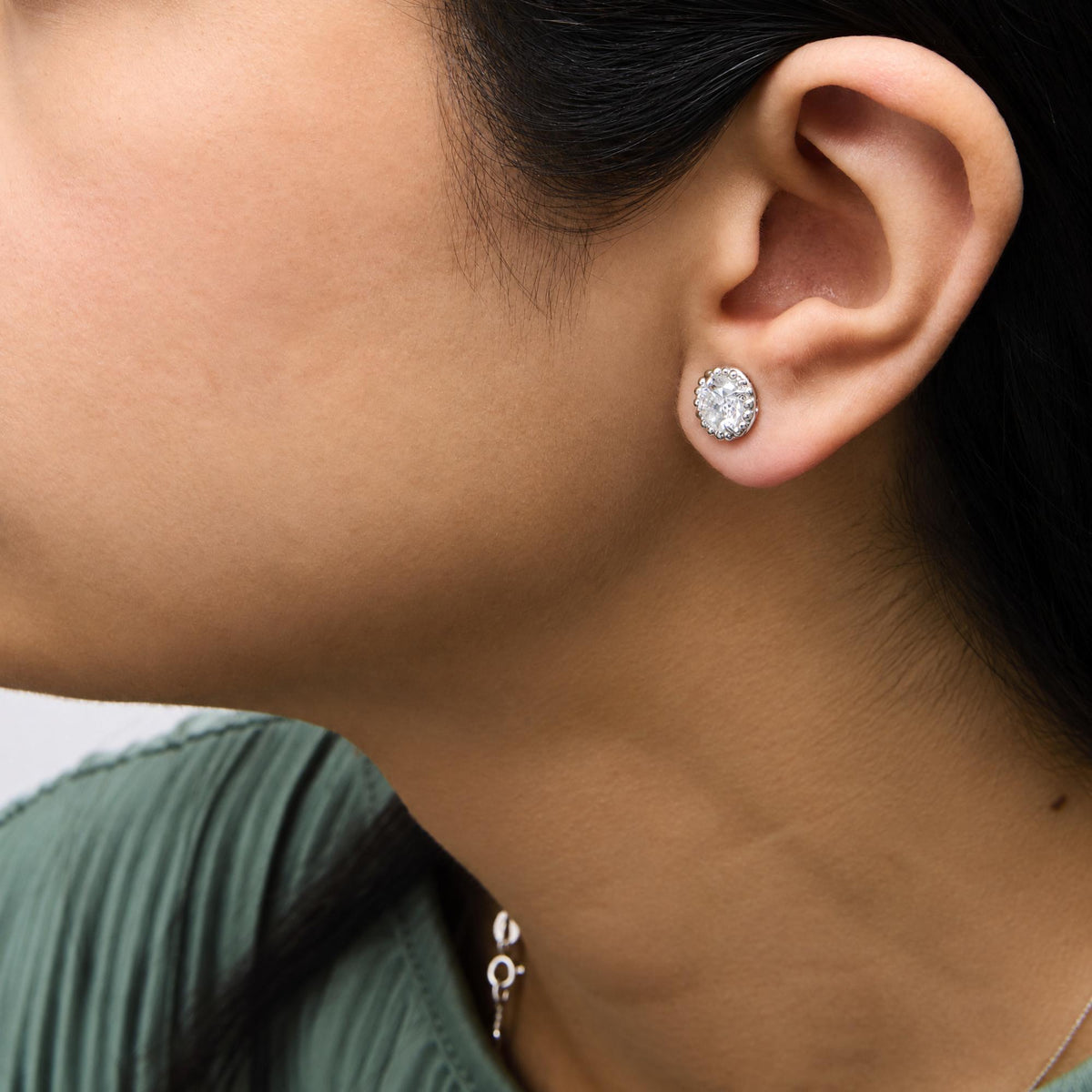 IGI Certified 14K White Gold 2.00 Cttw Lab Grown Diamond Beaded Halo Stud Earring