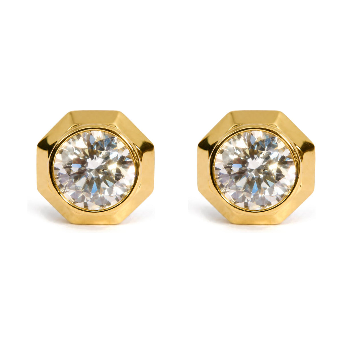 IGI Certified 14K Yellow Gold 2.00 Cttw Lab Grown Diamond Octagonal Bezel Set Stud Earrings