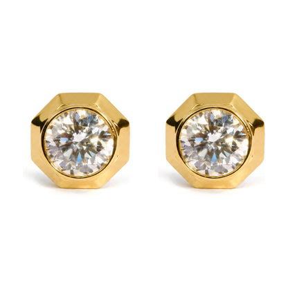 IGI Certified 14K Yellow Gold 2.00 Cttw Lab Grown Diamond Octagonal Bezel Set Stud Earrings