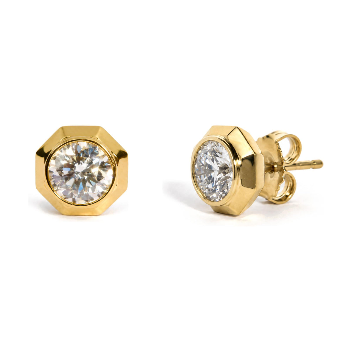 IGI Certified 14K Yellow Gold 2.00 Cttw Lab Grown Diamond Octagonal Bezel Set Stud Earrings