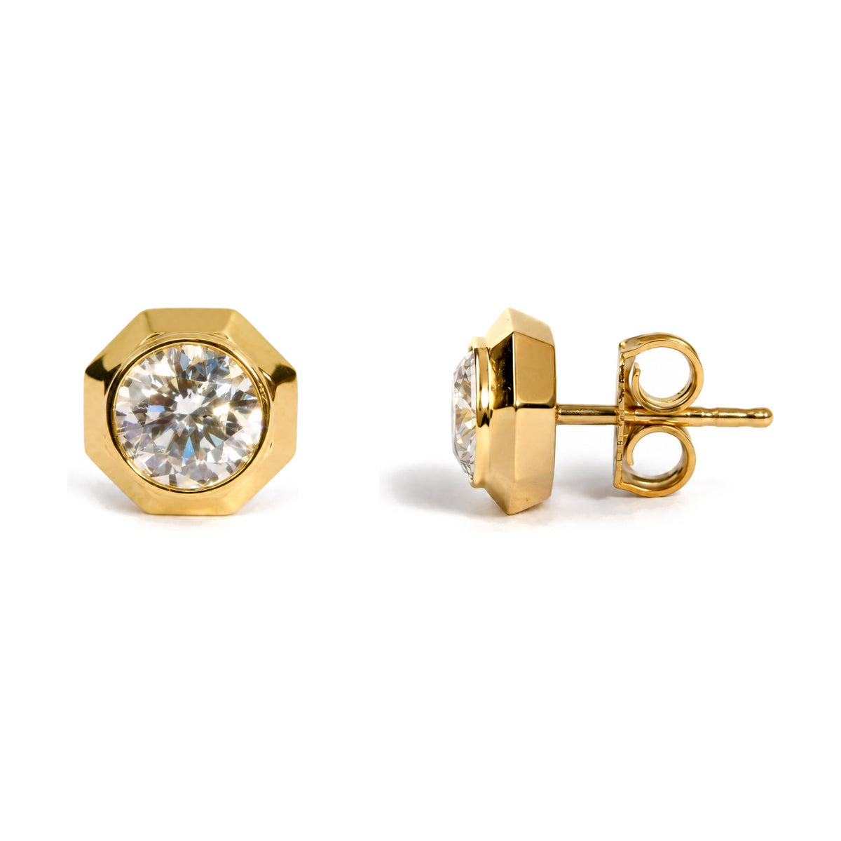 IGI Certified 14K Yellow Gold 2.00 Cttw Lab Grown Diamond Octagonal Bezel Set Stud Earrings