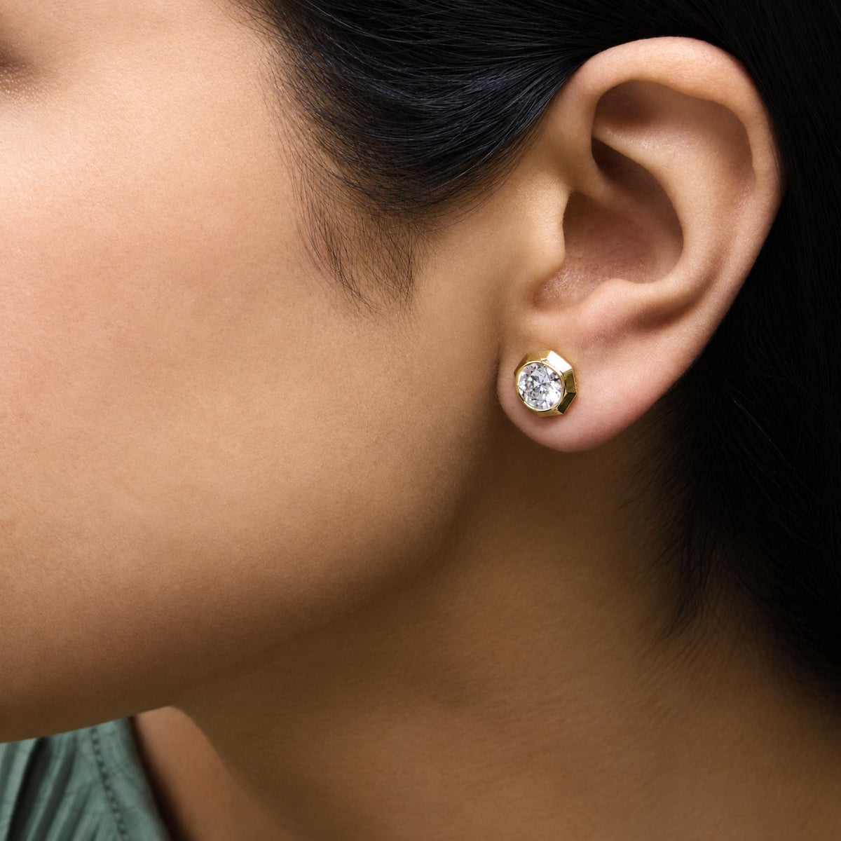 IGI Certified 14K Yellow Gold 2.00 Cttw Lab Grown Diamond Octagonal Bezel Set Stud Earrings