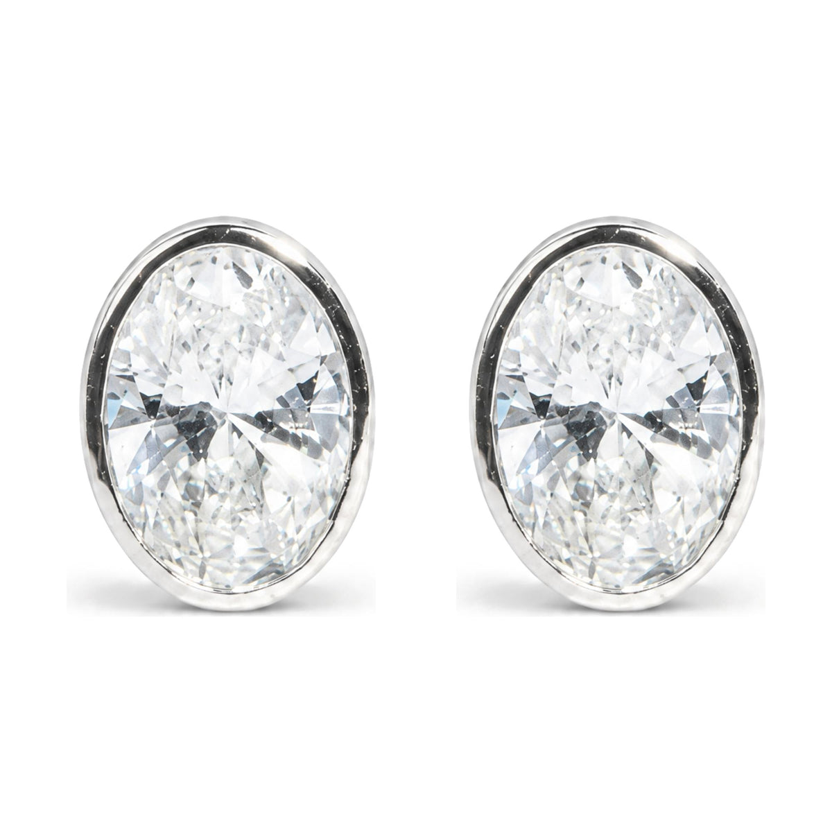 IGI Certified 14K White Gold 2.00 Cttw Lab Grown Oval Cut Diamond Bezel Set Stud Earrings