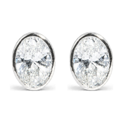 IGI Certified 14K White Gold 2.00 Cttw Lab Grown Oval Cut Diamond Bezel Set Stud Earrings