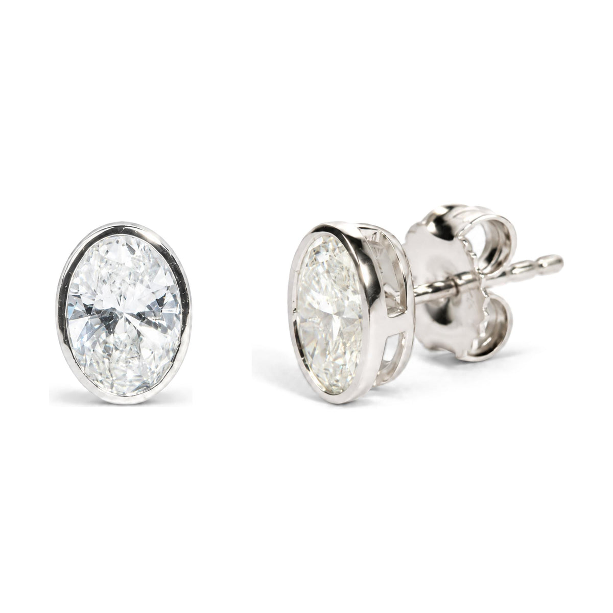 IGI Certified 14K White Gold 2.00 Cttw Lab Grown Oval Cut Diamond Bezel Set Stud Earrings