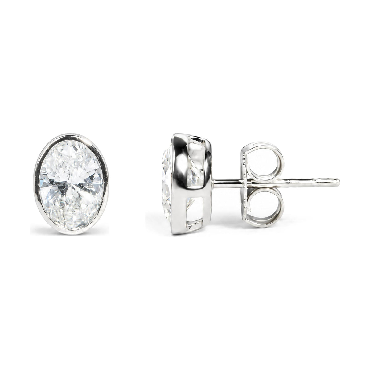 IGI Certified 14K White Gold 2.00 Cttw Lab Grown Oval Cut Diamond Bezel Set Stud Earrings