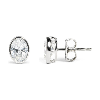 IGI Certified 14K White Gold 2.00 Cttw Lab Grown Oval Cut Diamond Bezel Set Stud Earrings
