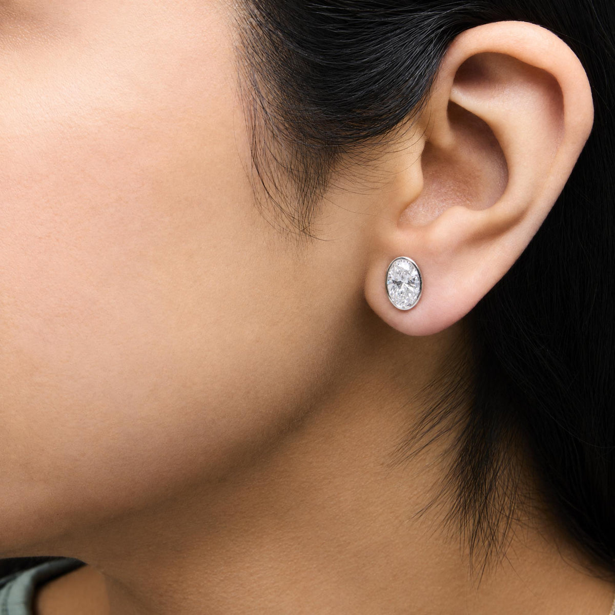 IGI Certified 14K White Gold 2.00 Cttw Lab Grown Oval Cut Diamond Bezel Set Stud Earrings