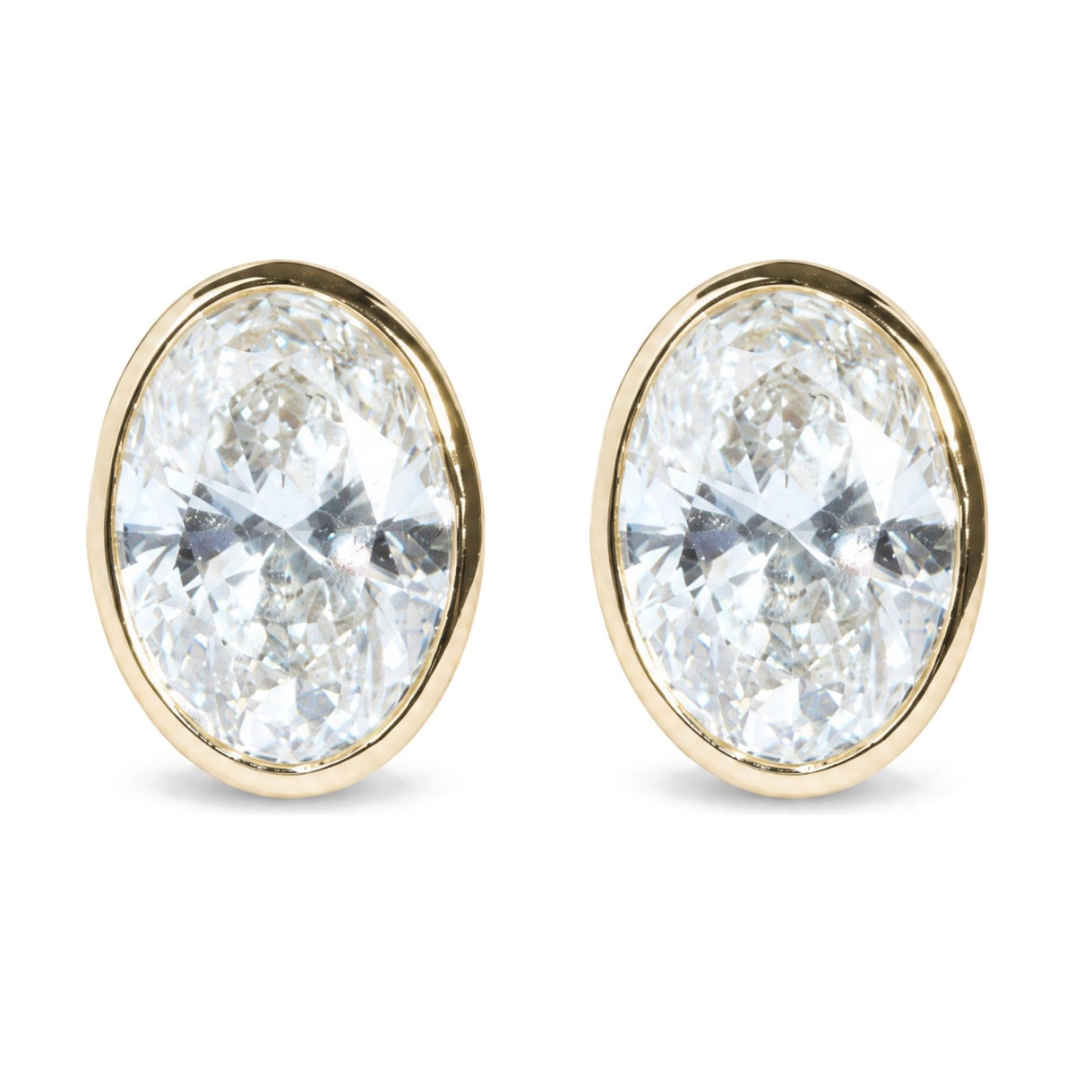 IGI Certified 14K Yellow Gold 4.00 Cttw Lab Grown Oval Cut Diamond Bezel Set Solitaire Stud Earrings