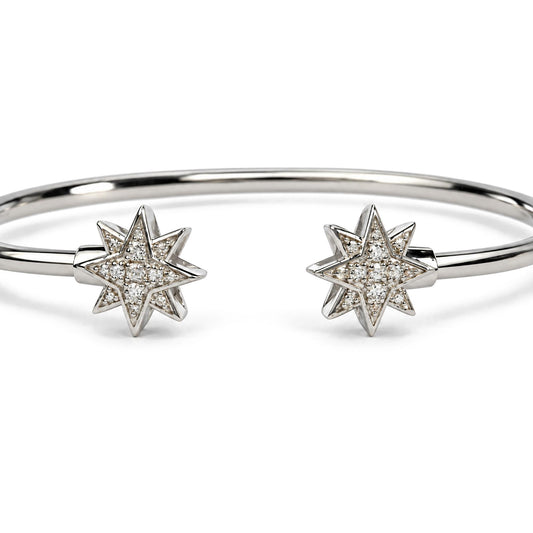 .925 Sterling Silver Diamond Accent Star Flexy Open Bangle Bracelet