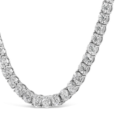 Close-up front angled view of a white metal necklace featuring multiple round-shaped white gemstones in four-prong settings.