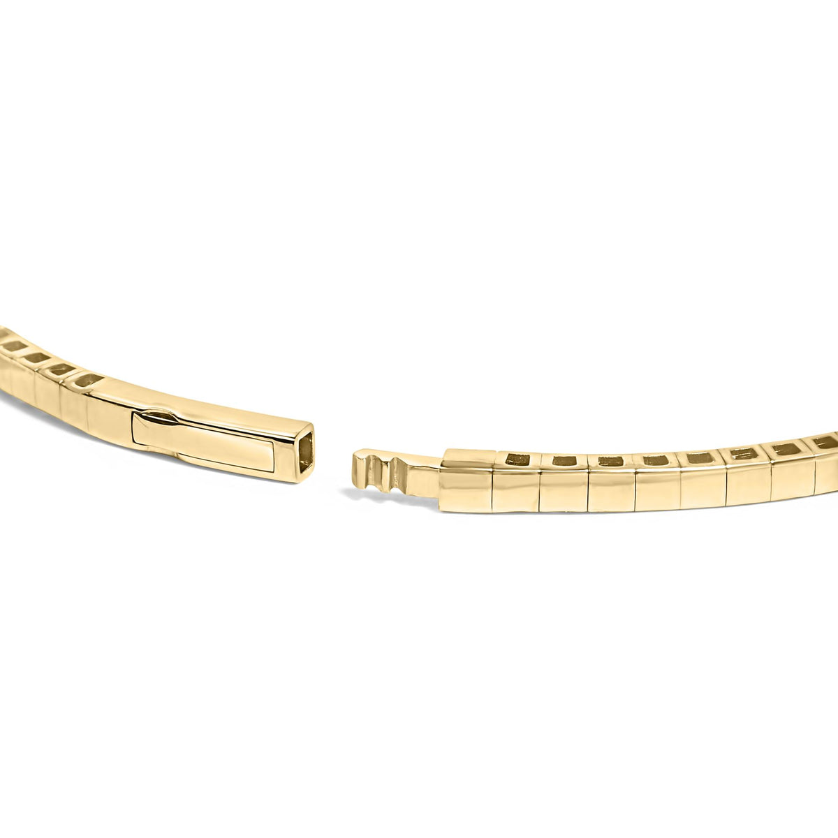 Close-up image of a yellow bracelet shown on a white background, focusing on the clasp and part of the band, taken from an angled side view.