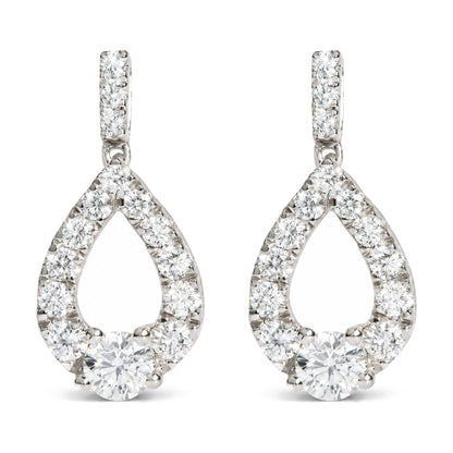 925 Sterling Silver 1 Cttw Round Lab Grown Diamond Open Teardrop Drop Earrings