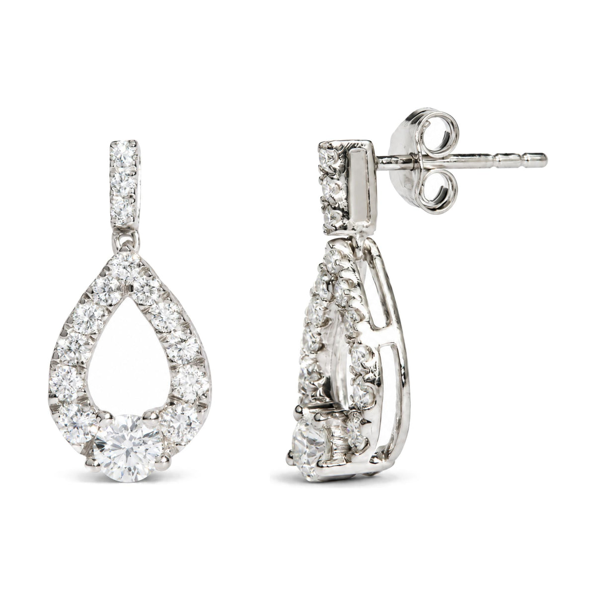 925 Sterling Silver 1 Cttw Round Lab Grown Diamond Open Teardrop Drop Earrings