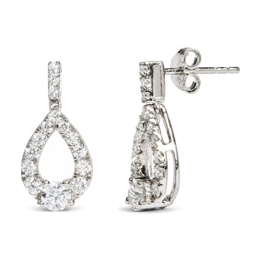 925 Sterling Silver 1 Cttw Round Lab Grown Diamond Open Teardrop Drop Earrings