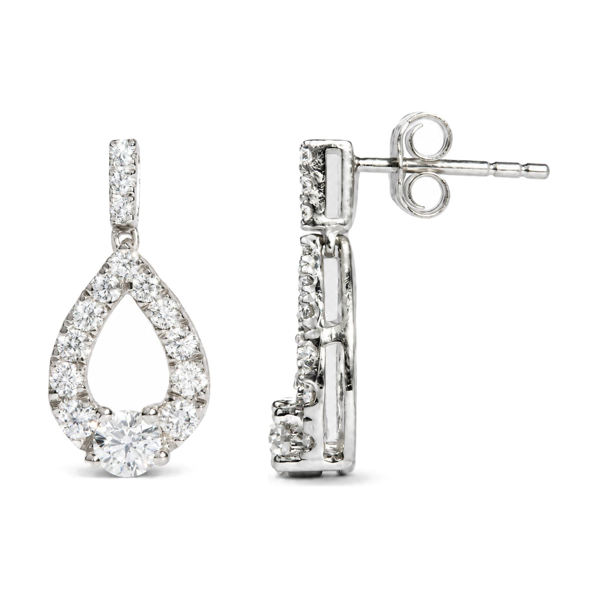 925 Sterling Silver 1 Cttw Round Lab Grown Diamond Open Teardrop Drop Earrings