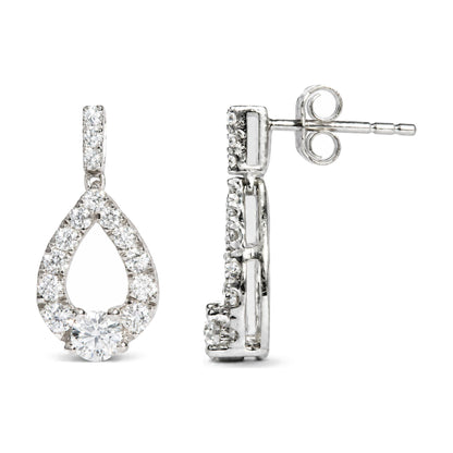 925 Sterling Silver 1 Cttw Round Lab Grown Diamond Open Teardrop Drop Earrings