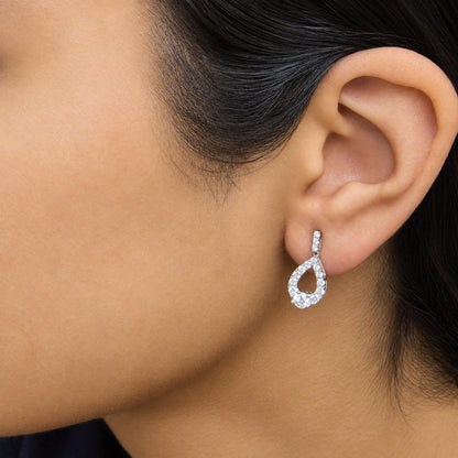 925 Sterling Silver 1 Cttw Round Lab Grown Diamond Open Teardrop Drop Earrings