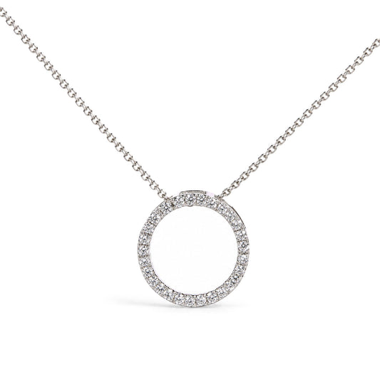 Front view of 925 sterling silver 1/4 cttw lab grown diamond open circle pendant necklace on white background
