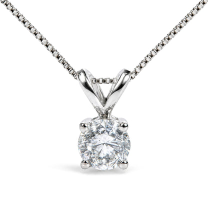 Front view of sterling silver 1.0 cttw round lab grown diamond solitaire pendant necklace showcasing prong setting on white