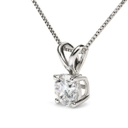 Close-up of sterling silver 1.0 cttw lab-grown diamond solitaire pendant necklace showcasing round prong-set stone on white background