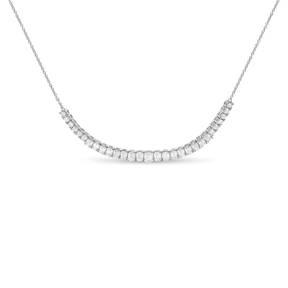 Close-up front view of a white metal necklace featuring a curved row of rectangular white gemstones set with four-prong settings, shown against a white background.