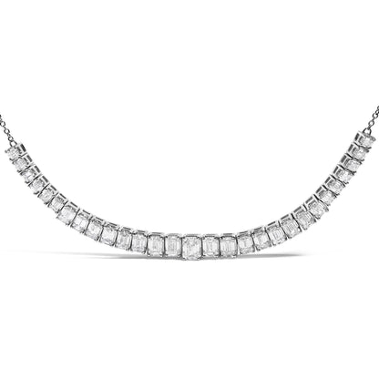 Close-up front view of a white necklace featuring a row of rectangular emerald-shaped white gemstones with four-prong settings.