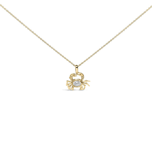 14K Yellow Gold 1/5 Cttw Lab Grown Diamond Crab Pendant Necklace