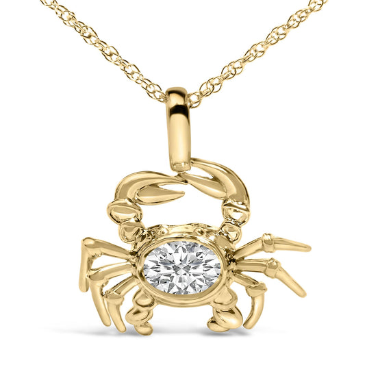 14K Yellow Gold 1/5 Cttw Lab Grown Diamond Crab Pendant Necklace
