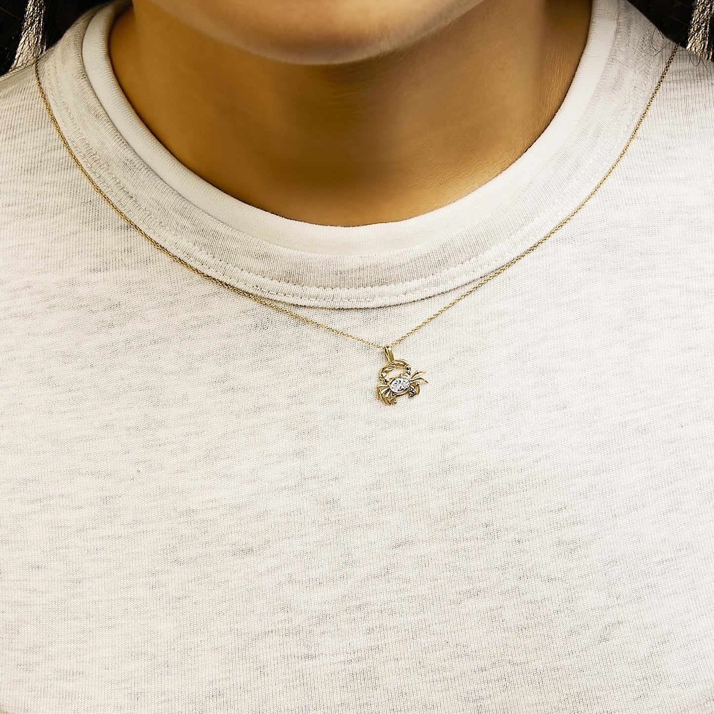 14K Yellow Gold 1/5 Cttw Lab Grown Diamond Crab Pendant Necklace