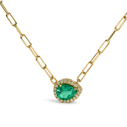 14K Yellow Gold Pear-Cut Lab Created Emerald & Lab-Grown Diamond Accent Halo Pendant Necklace