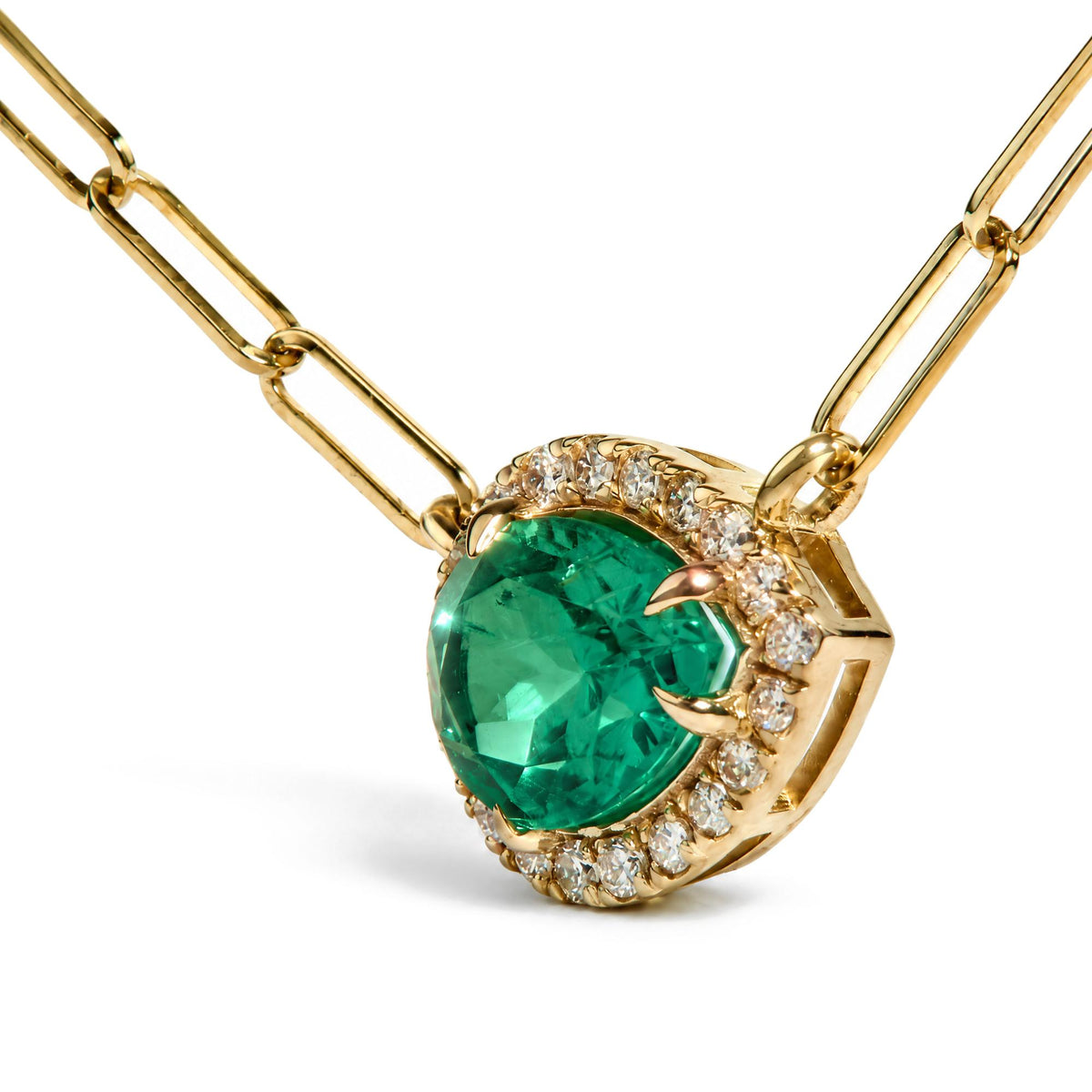14K Yellow Gold Pear-Cut Lab Created Emerald & Lab-Grown Diamond Accent Halo Pendant Necklace