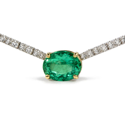 14 White Gold Oval Created Green Emerald and 3 1/3 Cttw Lab-Grown Diamond Tennis Necklace