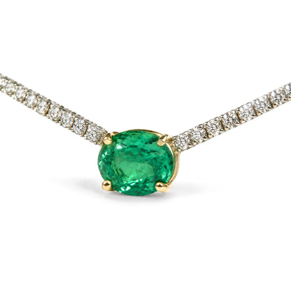 14 White Gold Oval Created Green Emerald and 3 1/3 Cttw Lab-Grown Diamond Tennis Necklace