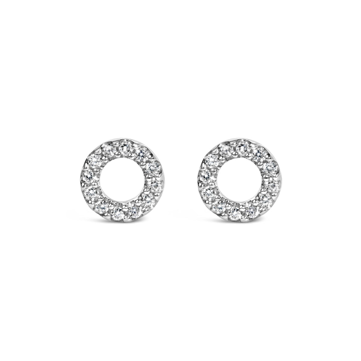 14K gold open-circle stud earrings with natural round diamonds
