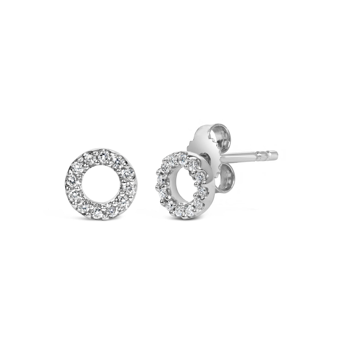 14K White Gold 1/10 Cttw Diamond Open Circle Stud Earrings