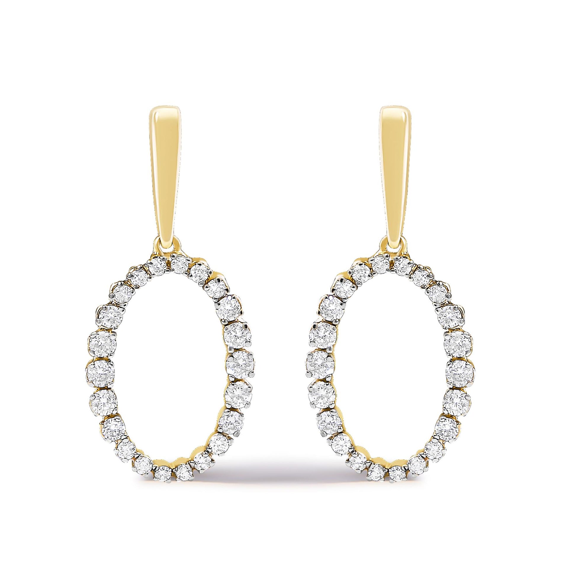 14K Yellow Gold Graduating 1/2 Cttw Diamond Oval Dangle Earrings