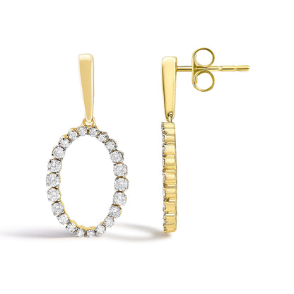 14K Yellow Gold Graduating 1/2 Cttw Diamond Oval Dangle Earrings