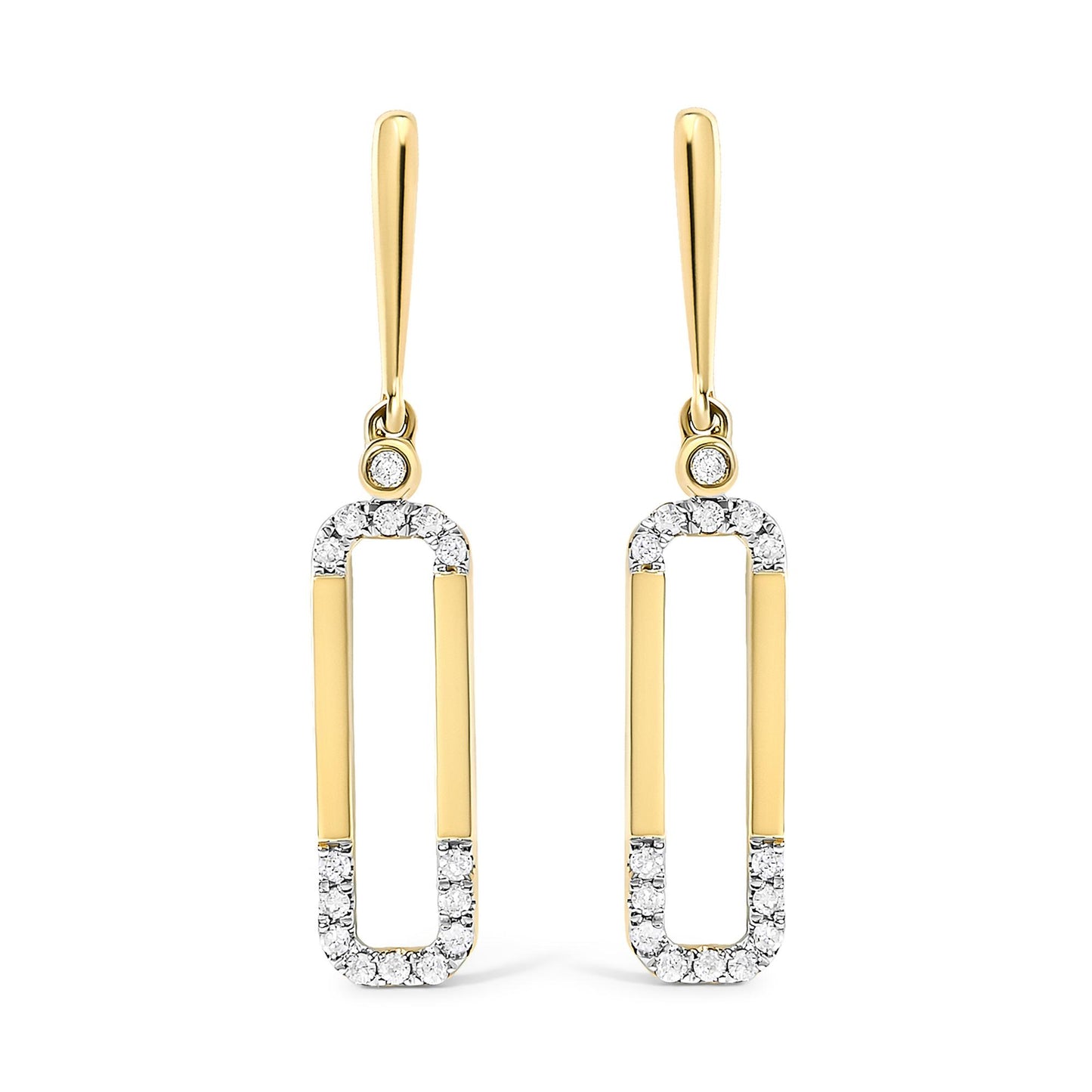 14K Yellow Gold 1/5 Cttw Diamond Paper Clip Dangle Earrings